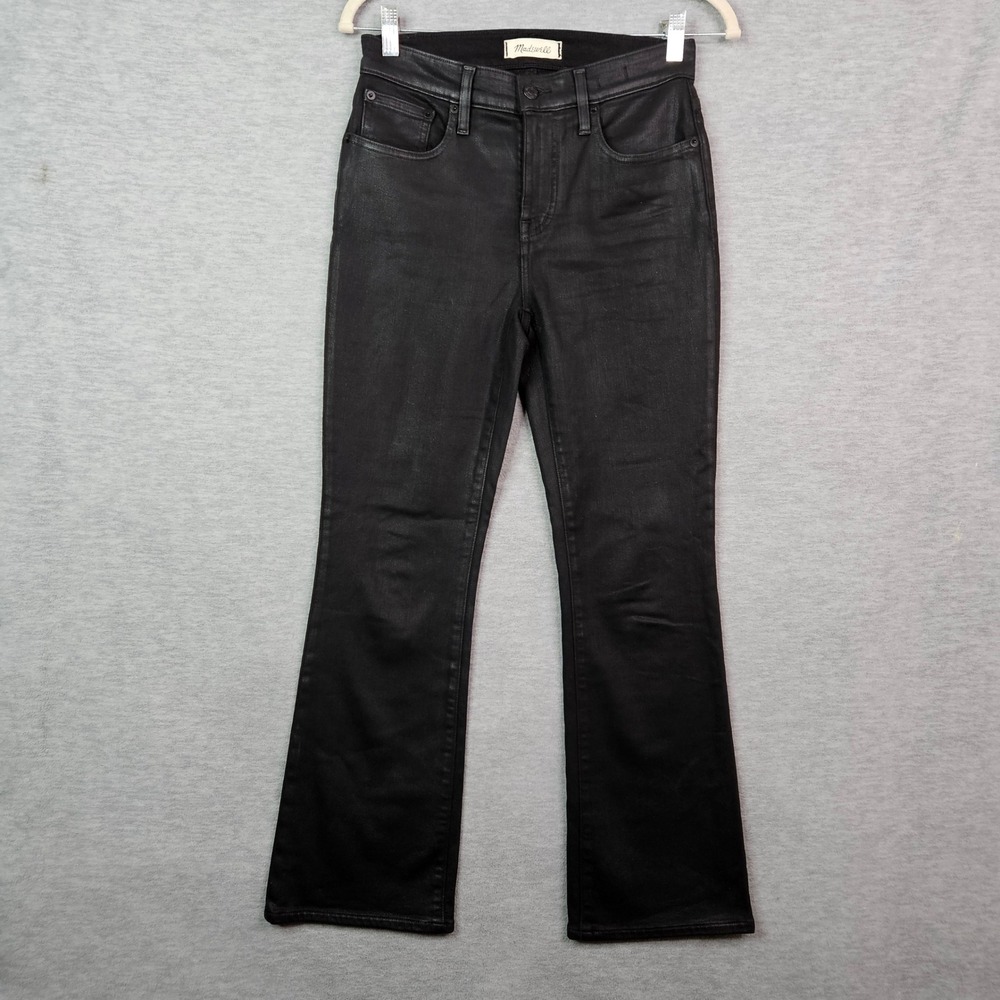 Madewell Mid-Rise Kick Out Jeans Coated Black Crop Flare Women's Size 26